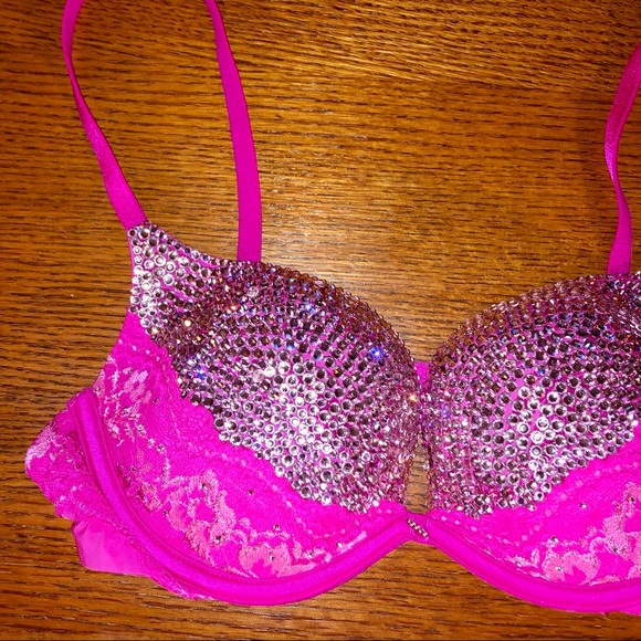 💖LIKE NEW VICTORIA SECRET CUSTOM BLING SPARKLE RHINESTONE PUSHUP PADDING 34B - Picture 3 of 10